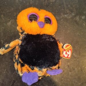 Ty Beanie Boo Orange and Black Owl Plush